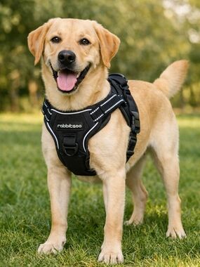 rabbitgoo Black No-Pull Dog Harness — Padded Reflective Comfort